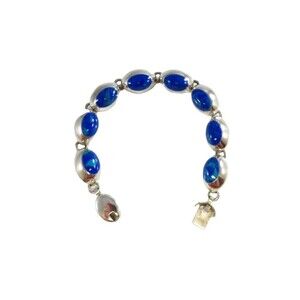 Sterling Silver 7 3/4" Bracelet Azurite-Malachite Blue Green Polished Cabochon